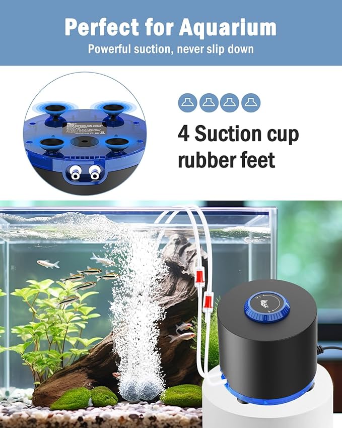 AQQA Aquarium Air Pump, Quiet Powerful Fish Tank Air Pump 3W/6W/10W with Stainless Steel Dual Outlet, Adjustable Oxygen Aerator Pump with Air Stone Bubbler for Fish Tank Up to 200 Gallon 10W (Tubby)