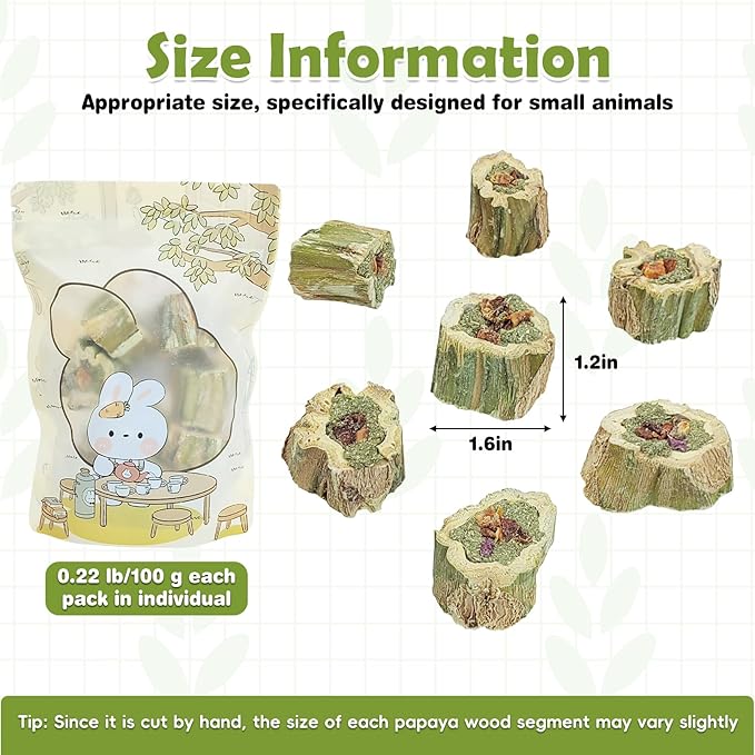 Fhiny Rabbit Chew Toys Natural Baked Papaya Wood Bunny Molar Treats Contain Alfalfa Grass Apple Carrot and Purple Sweet Potato Filling for Hamsters Guinea Pigs Chinchillas Teeth Grinding(0.22 lb)