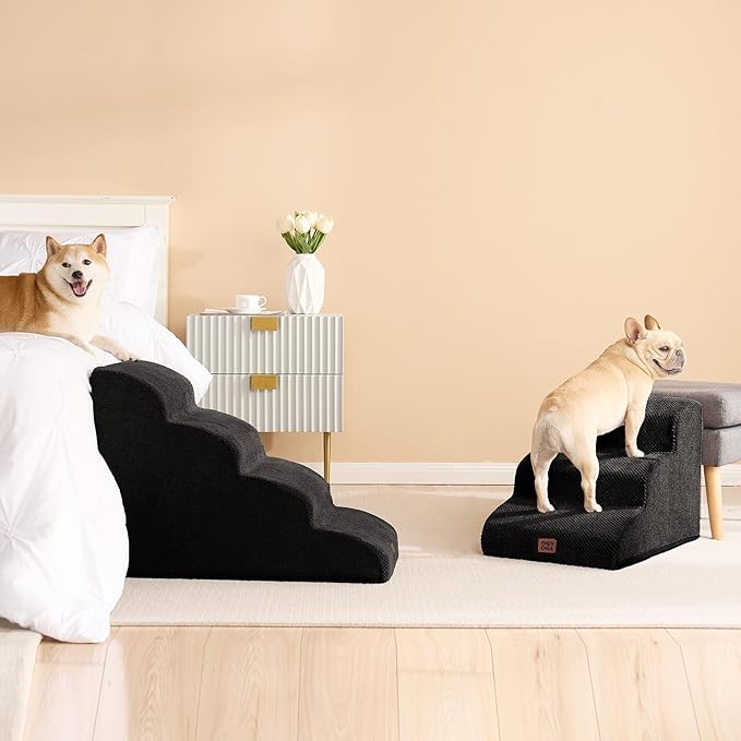 EHEYCIGA Curved Dog Stairs Ramp for Small Dogs 15.7" H, 3-Step Dog Steps for Couch Sofa and Chair, Pet Stairs for Cats, Non-Slip Balanced Pet Steps Indoor, Black