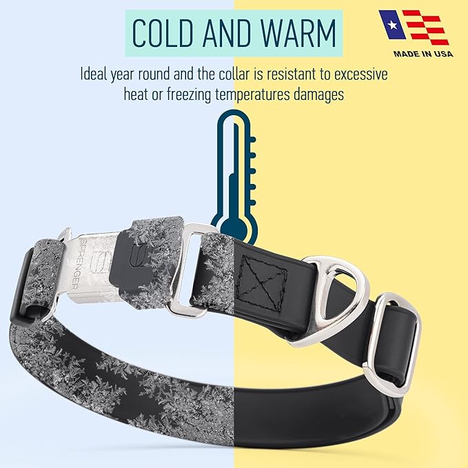 Dogline Biothane Waterproof Dog Collar with Herm Sprenger Stainless Steel Quick Release Buckle – Heavy Duty Tactical Durable Collar for Dogs – Comfortable and Safe Pet Collar, W 1" L 15-25", Black