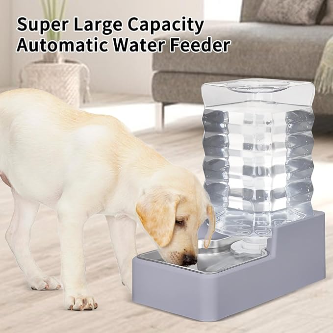 Automatic Water Dispenser Large: Upgraded 100% BPA-Free 8L Light Gray Stainless Steel Bowl Gravity Waterer for Medium/Large Pets