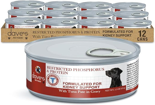 Dave's Pet Food Kidney Care Dog Food (Tuna Pate), New Recipe! Wet Renal Dog Food, Low Phosphorus, Renal Kidney Support, Vet Formulated, 5.5 oz, (12 Pack)