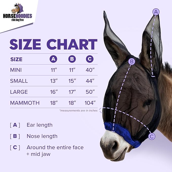 Donkey Fly Mask with Long Ears (Aqua) Made in USA - Mule Fly Mask with Ears Protection from Insects and Bugs, Small Donkey Soft Mesh Fabric with Adjustable Fastener, Face Cover Supplies for Donkeys
