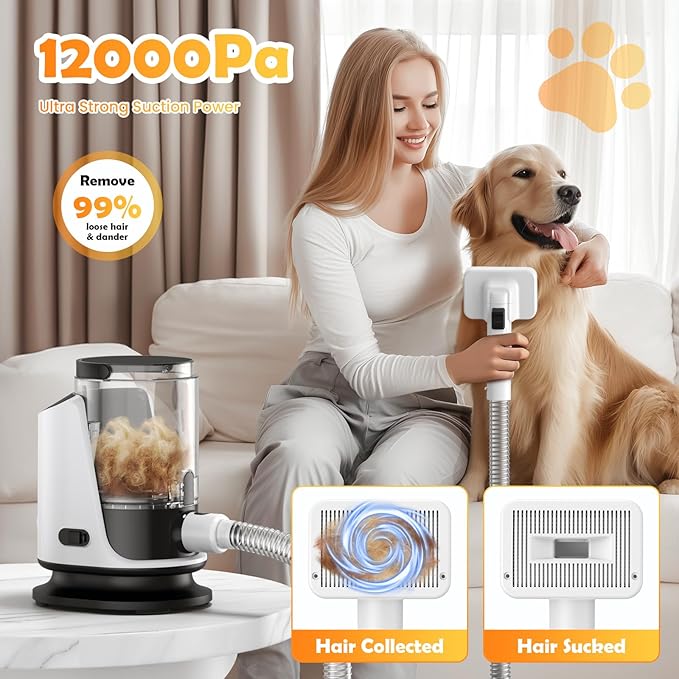Dog Grooming Vacuum & Dryer & Clippers for Shedding Grooming, 3L Canister for Large Dog, 3 in 1 Grooming Kit for Dogs at Home, Adjustable Temperature and Airflow Pet Grooming Kits.