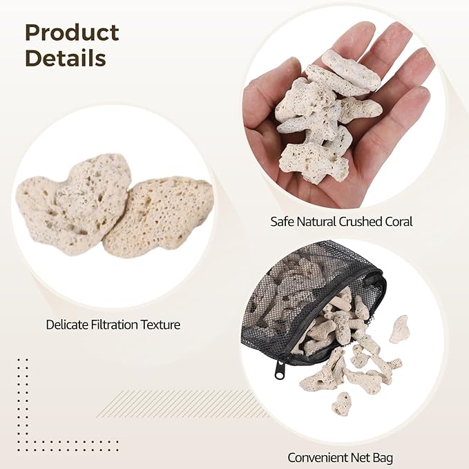 Homaisson 2 Bags Crushed Coral Filters, Fish Tank Filter Media for Aquarium, Fish Pond Coral Filtration Materials, Promotes Ecosystem Balance, Convenient Net Bag Packaging, 1.1 lbs Each Bag