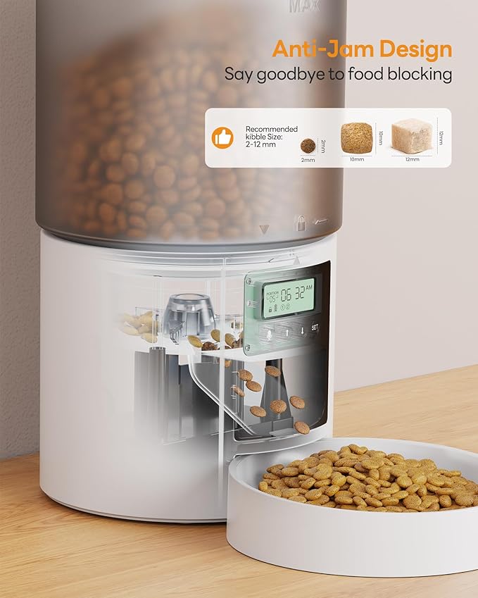 Automatic Cat Feeder Food Dispenser: 6L Timed Small Dog Dry Food Dispenser with 10s Voice - Distributeur Nourriture Chat Hund Programmable - Auto Pet Feeder with 1-6 Meals White