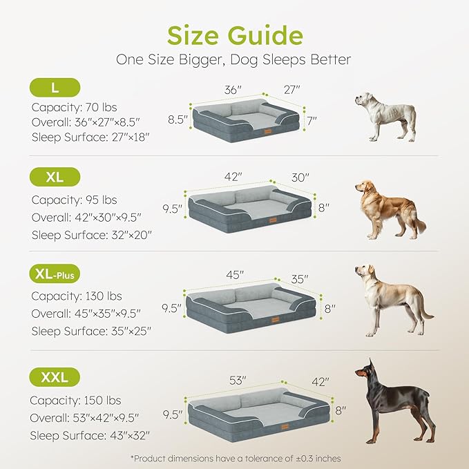 Jumbo Dog Bed for Extra Large Dogs, Orthopedic Dog Bed with Cooling Gel Memory Foam, Waterproof Pet Bed with Removable Washable Cover, 45" Pet Sofa Couch Dutch Velvet with Bone Toy, Dark Gray