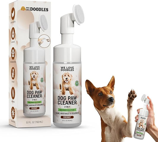 Dog Paw Cleaner (Over 100+ Feet Cleanings) No-Rinse Dog Foot Washer, Gentle and Safe Paw Cleaner for Dogs and Cats, Foam Formula, Moisturizes and Deodorizes, 150mL (Coconut) [We Love Doodles]