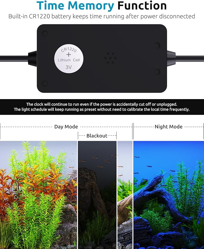 LED Aquarium Light, 24/7 Custom Timer, Power-Off Memory,7-Row LED 12-18in Full Spectrum Fish Tank Light, 8 Colors, 20 Brightness, Day&Night Cycle, Adjustable Mount for Freshwater Plant Growth