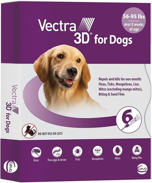 Vectra 3D for Dogs Flea, Tick & Mosquito Treatment & Prevention for Large Dogs (56 to 95 lbs) , 6 month supply