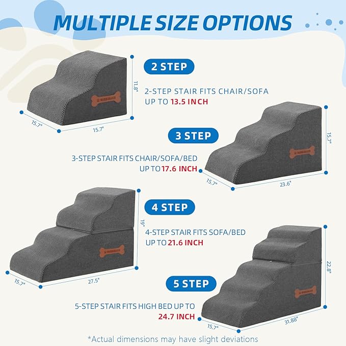 Dog Stairs 3-Step for Small Dogs and Cats to Get on Bed and Furniture/Windows, Pets Can Climb, Sit, or Perch to Look Out Windows, Extra Wide Dog Steps, Non-Slip Waterproof Fabric Cover, Grey（15.7" H）