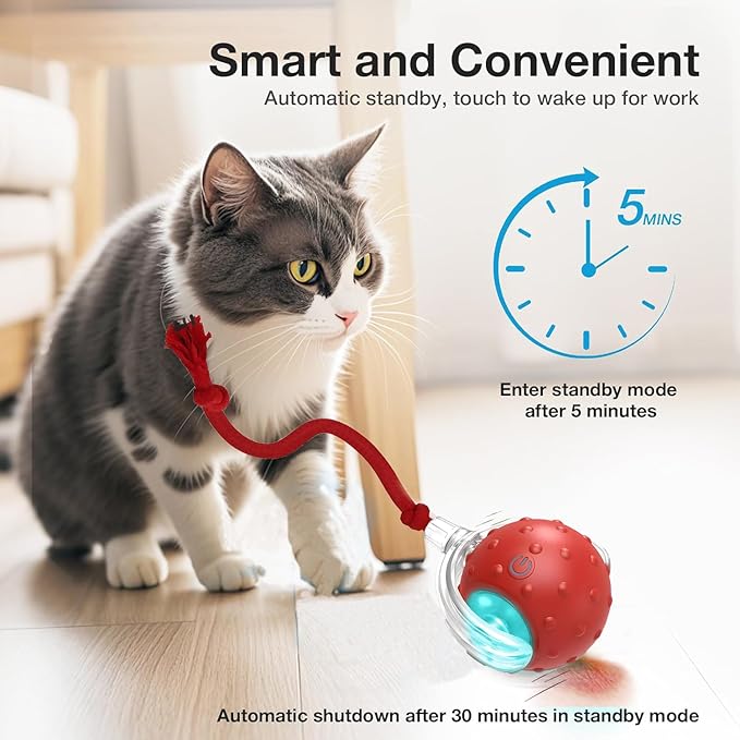 Interactive Cat Toys Ball - 2025 New Gen with 360° Auto-Rotation Smart Obstacle Avoidance,Includes 4 Cat Spiral Spring,Ideal Kitten Toys for Bored Indoor Cats (Yellow, Cat Toy Ball)