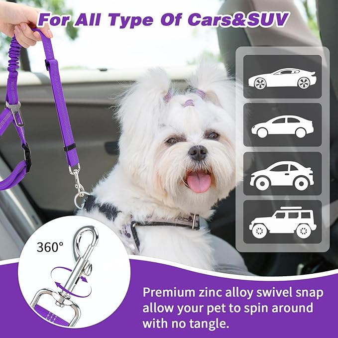 BWOGUE Pet Dog Cat Seat Belt Reflective Car Dog Headrest Restraint Leash Elastic Buffer Bungee Adjustable Tangle-Free Safety Leads Vehicle Seatbelt Harness for Small, Medium and Large Dogs (1 Pack)