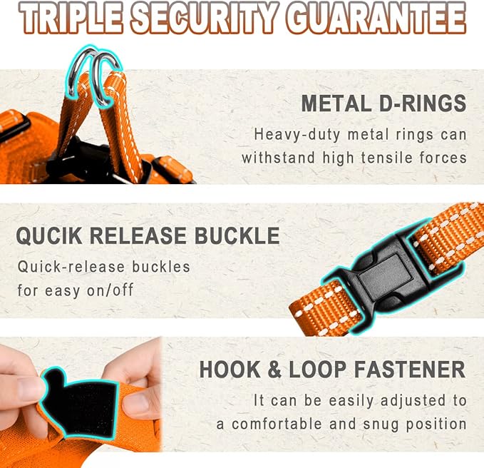 Dog Harness Step in Dog Vest Harness, Reflective Adjustable Puppy No Pull Harness Breathable Soft for Small and Medium Dogs Cats, Orange, XXS