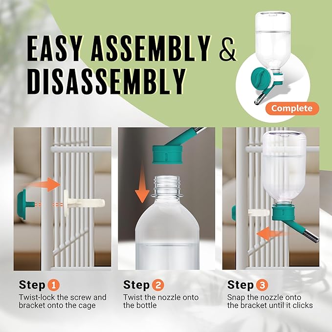 Choco Nose Patented Mini No-Drip Water Bottle/Feeder for Hamsters/Hedgehogs/Gliders/Rats/Mice/Other Small Pets and Animals - for Cages, Crates or Wall Mount. 10.2oz. Nozzle 10mm, Green (C125)