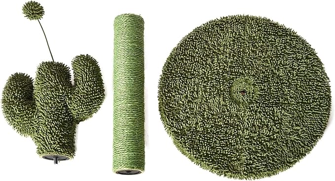 Amazon Basics Cat Scratcher - Indoor Cactus Single Cat & Kittens Scratching Post with Dangling Ball, Medium (25.6"H) - Green