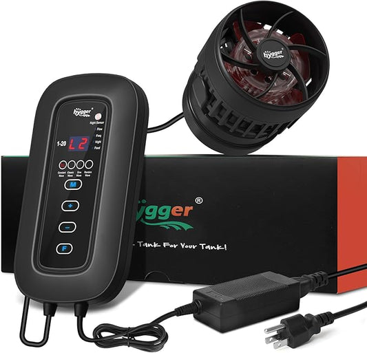 hygger DC Powerful Wave Maker For Aquarium, Quiet Aquarium Circulation Water Pump Adjustable Flow Freq, 4 Waves/Night/Feed Modes, Magnetic Holder Display Controller