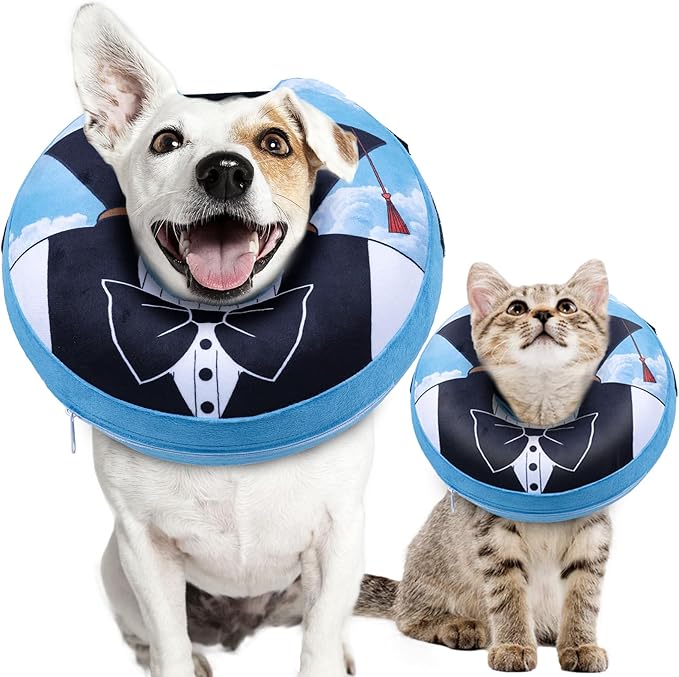 CuteBone Inflatable Dog Neck Donut with Removable Soft Fleece Covers for Small/Medium/Large Dogs and Cats After Surgery GWB13XL