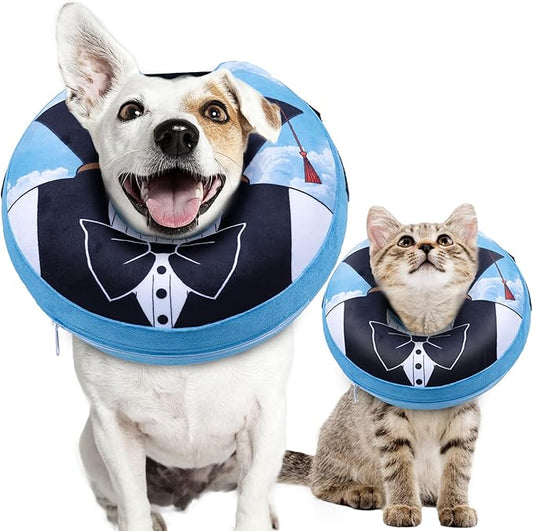 CuteBone Inflatable Dog Donut Collar with Removable Soft Fleece Covers for Small/Medium/Large Dogs and Cats After Surgery GWB13M