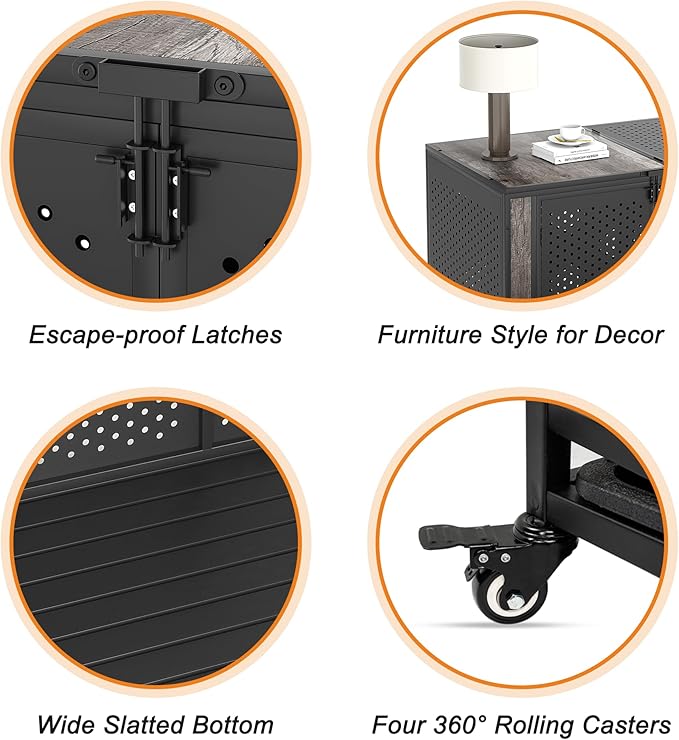 42" Heavy Duty Dog Crate Furniture for Medium and Large Dogs, Enclosed Design with 0.5 inch Holes, Indestructible Metal Kennel for High Anxiety Dogs, Chew Proof Indoor Pet House Cage, Gray