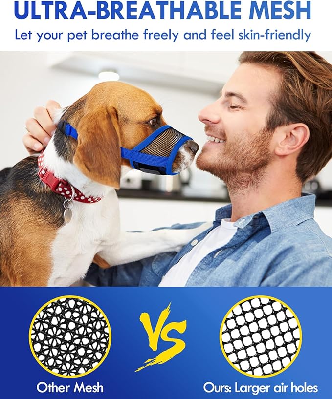 Dog Muzzle, Soft Air Mesh Muzzle for Small Medium Large Dogs Anti Biting Barking Chewing, Breathable Drinkable Adjustable Loop Pets Muzzle for German Shepherd Husky Labrador Retriever (Blue,S)
