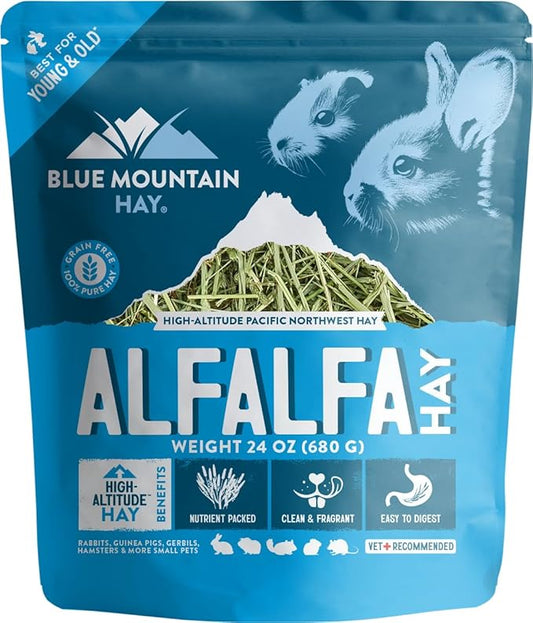 Blue Mountain Hay | Fresh Alfalfa Hay (24 Ounce) | High Leaf Retention | Nutritious High-Altitude Hay Pet Food for Rabbits, Guinea Pigs, Chinchillas, Hamsters, and Other Small Pets