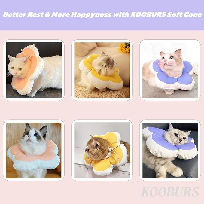 Cat Cone Collar Soft, Adjustable Kitten Cone After Surgery, Waterproof Recovery E Collar for Pet to Stop Licking(Pink Flower, Small)