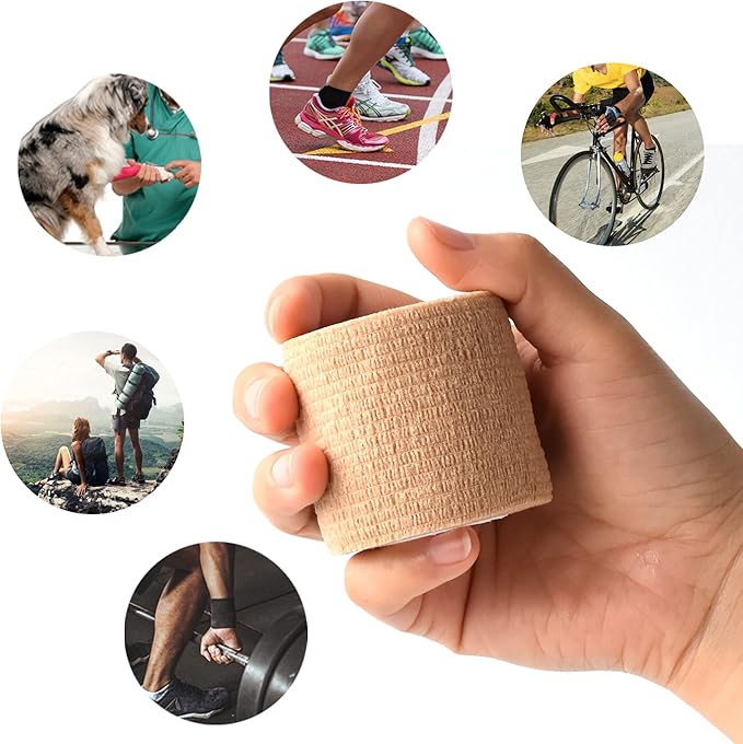 9 Pack 2" x 5 Yards Self Adhesive Bandage Wrap Self Stick Wrap for Ankle, Wrist, Finger, Sports, Breathable Cohesive Vet Tape for Pets (Skin Color)