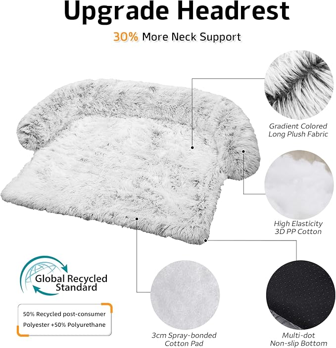 Calming Dog Bed Fluffy Plush Dog Mat for Furniture Protector with Removable Washable Cover for Large Medium Small Dogs and Cats (Large, Light Grey)