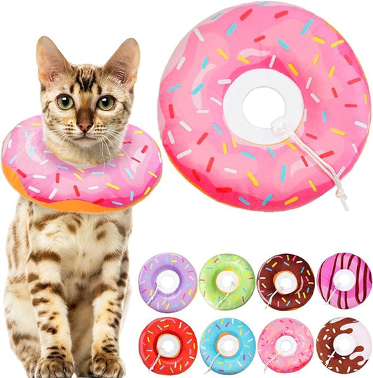 Cat Cone Collar Soft, Cat Recovery Collar for Wound Healing Cute Donut Adjustable Cones to Stop Licking Comfortable Lightweight Neck Elizabethan for Kittens After Surgery