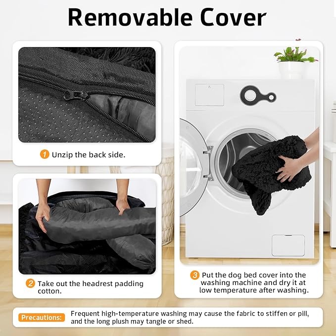GGIB Calming Dog Bed Fluffy Plush Dog Mat for Furniture Protector with Removable Washable Cover for Large Medium Small Dogs and Cats (Large, Black)