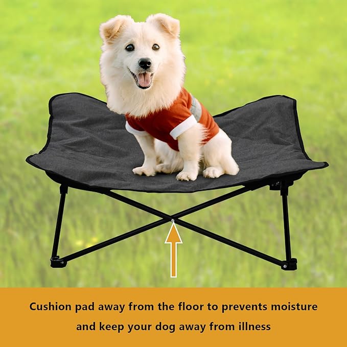 Elevated Dog Bed, Portable Raised Pet Cot for Outdoor and Indoor Folding Dog Cot Bed with Comfortable Padded Filling Carrying Bag Included Pet Raised Travel Lounger for Camping Traveling (28x28x8inch)