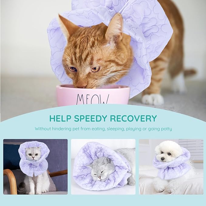 Cat Recovery Collar, Soft Adjustable Cat Cone Alternative, Lightweight Waterproof Fasteners Collars for Cats Kittens Puppies, After Surgery Stop Licking and Daily Use (Purple, M(Neck7.9-13.8"))