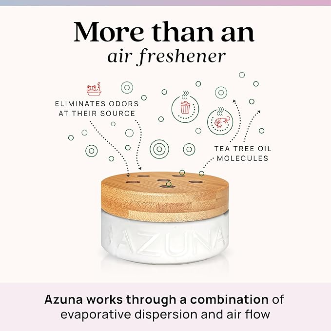 Azuna Air Freshener & Odor Eliminator for Strong Odor | 2 Room Kit Includes (2) 8 oz. Empty Luxe Glass Jars & 12 oz | Refill with Tea Tree Essential Oil Gel | Aromatherapy | Last 60-90 Days