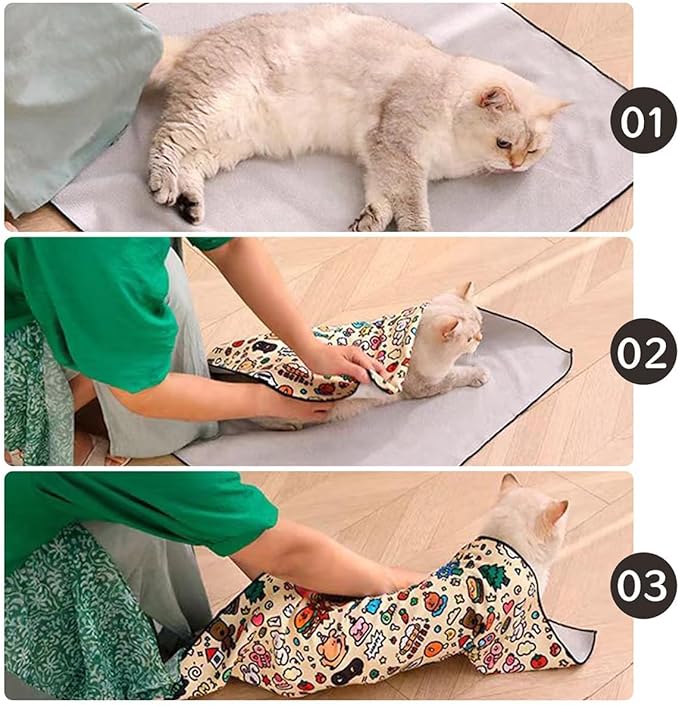 Cat Grooming Wrap – Self-Adherent Anti-Scratch Swaddle Restraint Bag for Nail Cutting, Medication, Multifunctional Care - Calm Cozy Burrito Papoose Pet Magic Blanket (27.6 Inches within 11.1lbs)