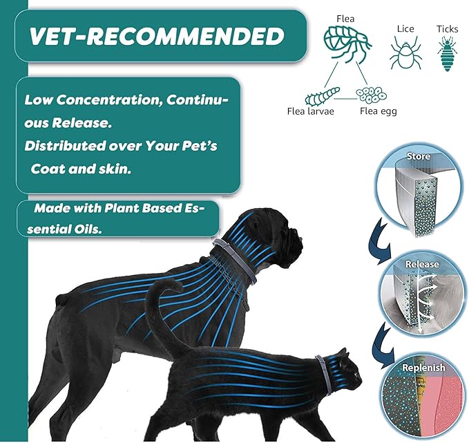 Natural Flea and Tick Collar for Puppies - 12-Month Protection, Safe Pest Control - Waterproof, Strong - Free Flea Comb and Tick Tweezer Included - 2-Pack, 13.8 Inches