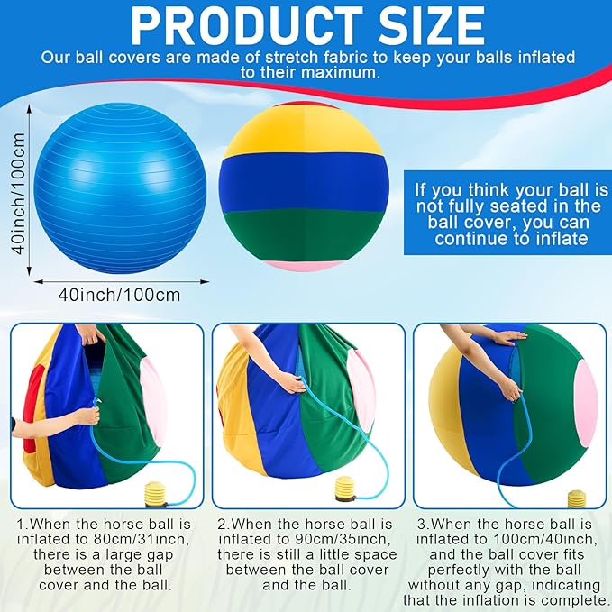 40inch Giant Herding Ball with Ball Cover Anti Burst Please Watch VCR for How to Inflation Horse Toys for Horses Stall Entertainment Play, Pump Included (Mixed Color,Classic)