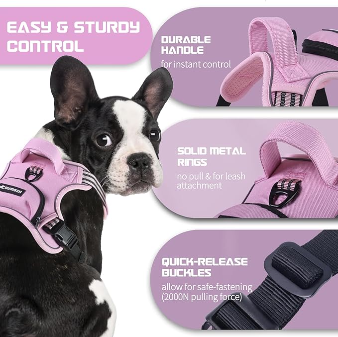 BUMBIN Dog Harness for Large Dogs, No Pull Adjustable No Choke Pet Vest with Dog Leash Fit Smart Reflective Pet Walking Harness for Training Easy Control Soft Handle Pink S