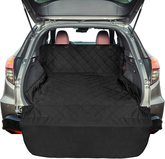 F-color SUV Cargo Liner for Dogs, Water Resistant Pet Cover Dog Seat Mat SUVs Sedans Vans with Bumper Flap Protector, Non-Slip, Large Size Universal Fit, Black