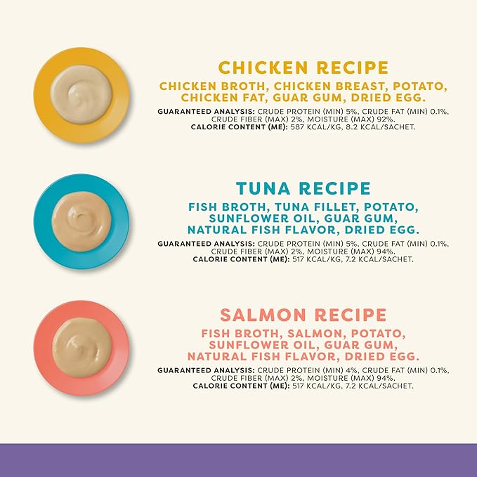 Applaws Lickable Cat Treats, Natural Grain-Free Purée, Limited Ingredient Variety Pack with Chicken, Tuna & Salmon Squeeze Up Treats (50 x 0.5oz Sachet Tub)