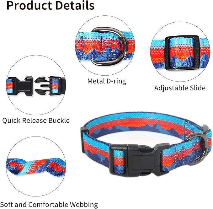 HEELE Dog Collar, Adjustable Soft Dog Collar for Small Medium Large Dogs,Floral Patterned Puppy Collars with Quick Release Buckle XS Length 8.5''-11''