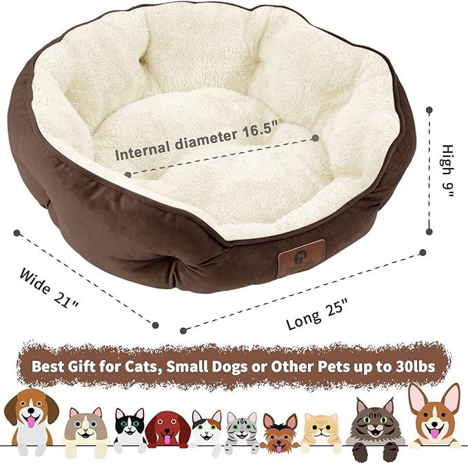 Asvin Medium Dog Bed for Medium Dogs, Cat Beds for Indoor Cats, Pet Bed for Puppy and Kitty, Extra Soft & Machine Washable with Anti-Slip & Water-Resistant Oxford Bottom, Brown, 25 inches