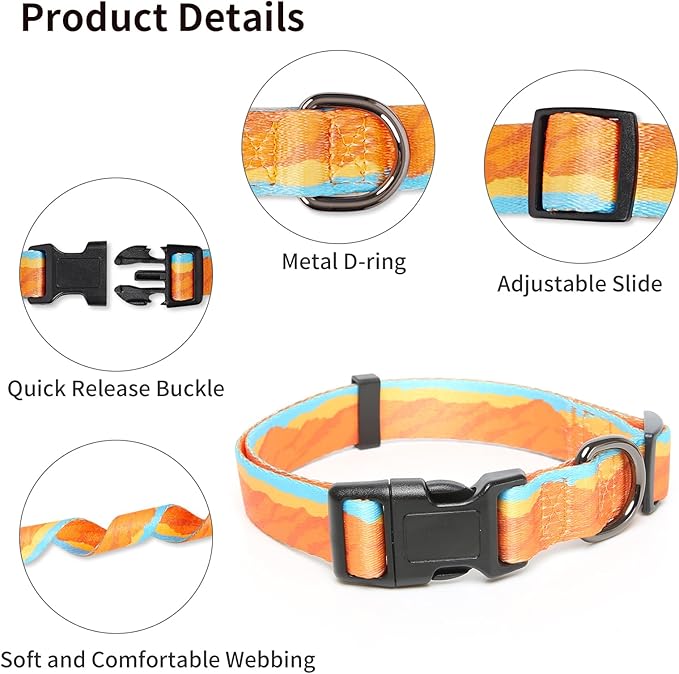 HEELE Dog Collar, Adjustable Soft Dog Collar for Small Medium Large Dogs,Floral Patterned Puppy Collars with Quick Release Buckle M Length 13.39''-20.87''