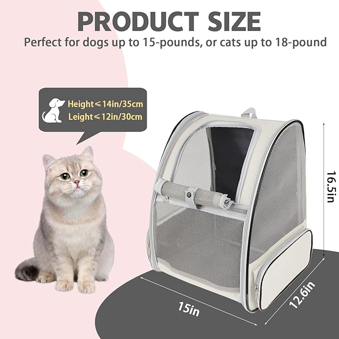 Cat Backpack Carrier,Pet Carrier Airline Approved for Small Dog Cat Puppy Kitten Bunny,Ventilated Mesh Design Animal Backpack for Hiking Camping Travel Bag (Creamy White)