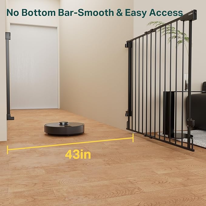 Cumbor 34" Extra Tall No Bottom Bar Baby Gate for Stairs, Auto Close Dog Gate Indoor for Larger Pets, 29.2-43" Hardware Mounted Safety Gate for Doorways, Wide Walk Thru Door for Easy Access (Black)