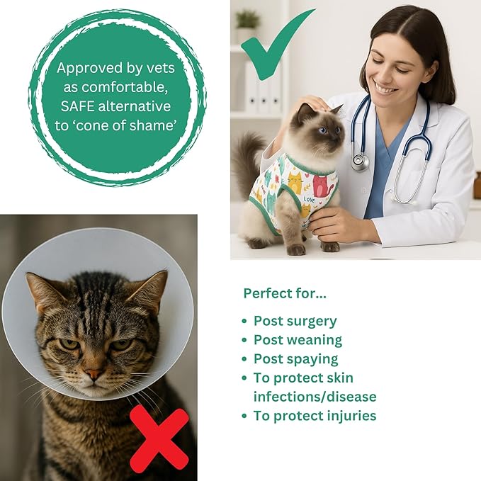 Cat Recovery Suit Surgical Onesie for Post Surgery/Neuter/Spay. Protection for Wounds and Skin infections for Male/Female Cats. Comfortable, Safe, (no Loose Cords) Cone Alternative (X-Large)