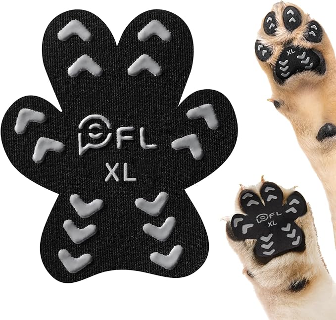 Anti Slip Dog Paw Protector Pads for Senior Dogs, Paw Pads for Dogs Traction, Disposable Self Adhesive Paw Grips for Old Dog on Slippery Hardwood Floor, Black 12 Sets (48pcs) XL(41-60lbs)