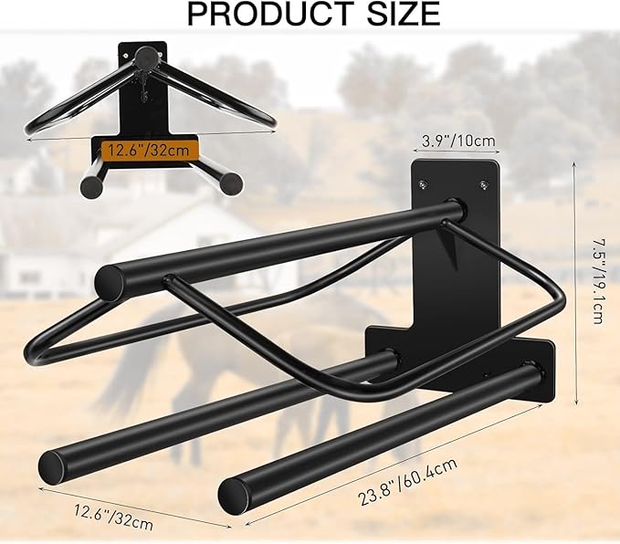 4 Sets Wall Mounted Saddle Rack With Double Pad Bar - Heavy Duty Stand for English and Western Saddles - 23.8x12.6x7.5 Inches