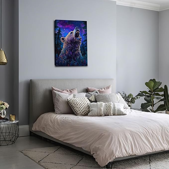 Bear Forest Wall Art Canvas Fantastic Animal Wall Decor Prints Framed Painting Pictures Gifts Artwork for Bathroom Kitchen 16"x24"