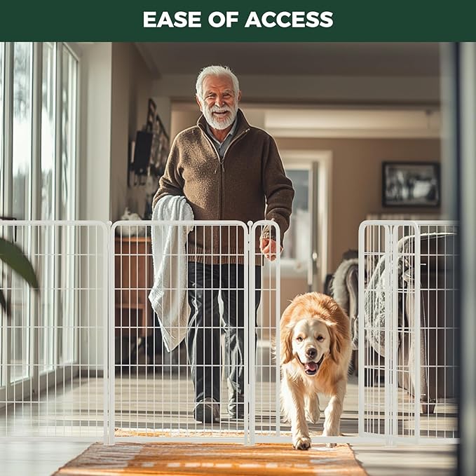 FXW Homeplus Unleashed Indoor Dog Playpen - Stress-Free and Safe Play, Heavy Duty 45 Inch 12 Wire Panels Dog Pen for Large Dogs, White│Patented